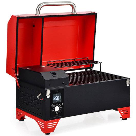 Costway Outdoor Portable Tabletop Pellet Grill and Smoker with Digital Control System for BBQ - Red