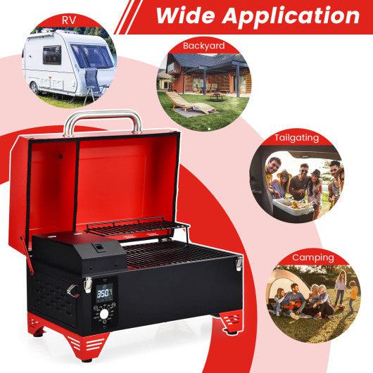 Costway Outdoor Portable Tabletop Pellet Grill and Smoker with Digital Control System for BBQ - Red