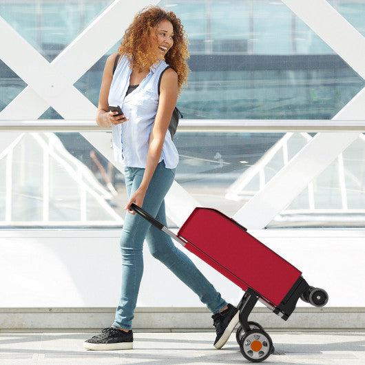 Costway Red Folding Shopping Cart Utility Hand Truck with Rolling Swivel Wheels