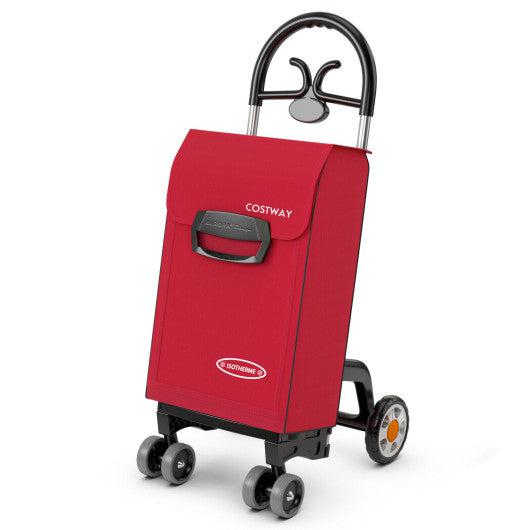 Costway Red Folding Shopping Cart Utility Hand Truck with Rolling Swivel Wheels