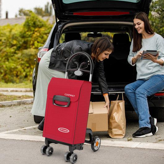 Costway Red Folding Shopping Cart Utility Hand Truck with Rolling Swivel Wheels