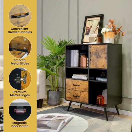 Costway Rustic Brown Industrial Buffet Sideboard Kitchen Cupboard with Cubbies Drawers