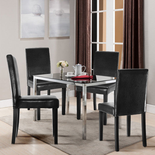 Costway Set of 2 Black Elegant Design Leather Contemporary Dining Chairs Home Room