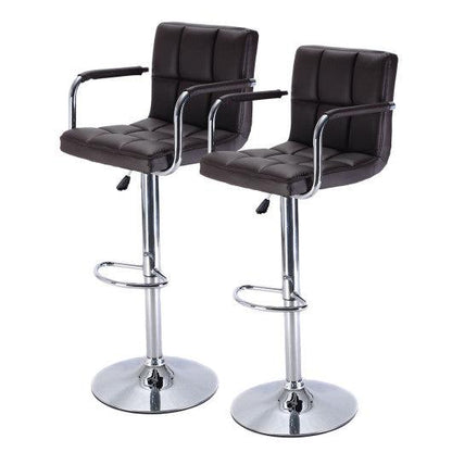 Costway Set of 2 Brown Bar Stool PU Leather Barstools Chair Adjustable Counter Swivel with Arm