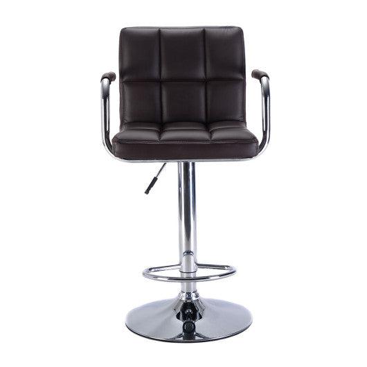 Costway Set of 2 Brown Bar Stool PU Leather Barstools Chair Adjustable Counter Swivel with Arm