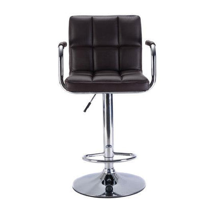 Costway Set of 2 Brown Bar Stool PU Leather Barstools Chair Adjustable Counter Swivel with Arm