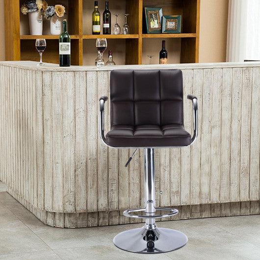 Costway Set of 2 Brown Bar Stool PU Leather Barstools Chair Adjustable Counter Swivel with Arm