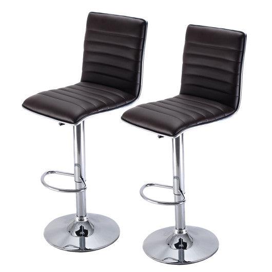 Costway Set of 2 Brown Swivel Bar Stool Modern Adjustable Height Hydraulic Diner Chair