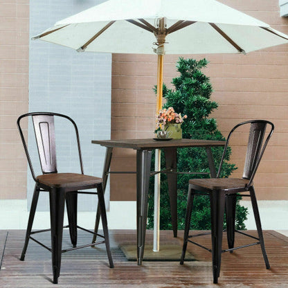 Costway Set of 2 Copper Bar Stool with Wood Top and High Backrest