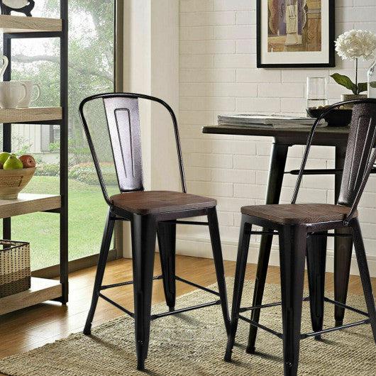 Costway Set of 2 Copper Bar Stool with Wood Top and High Backrest
