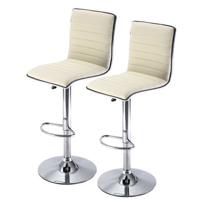 Costway Set of 2 Off White Swivel Bar Stool Modern Adjustable Height Hydraulic Diner Chair