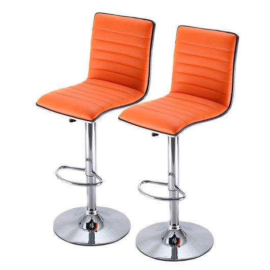 Costway Set of 2 Orange Swivel Bar Stool Modern Adjustable Height Hydraulic Diner Chair