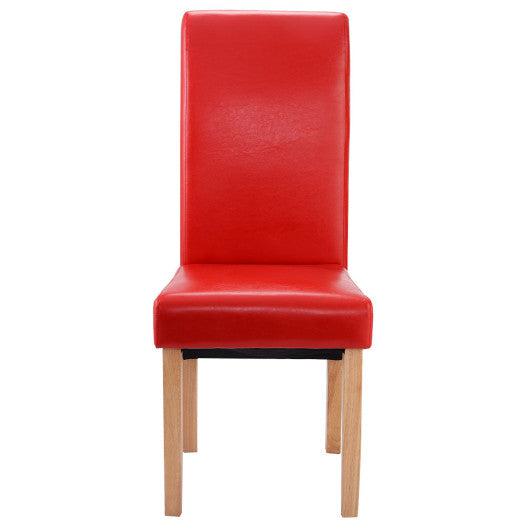 Costway Set of 2 Red Leather Wood Contemporary Dining Chairs Elegant Design Home Room