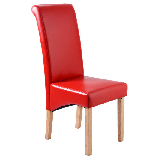 Costway Set of 2 Red Leather Wood Contemporary Dining Chairs Elegant Design Home Room