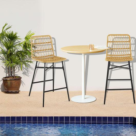 Costway Set of 2 Yellow Rattan Bar Stools with Sturdy Metal Frame