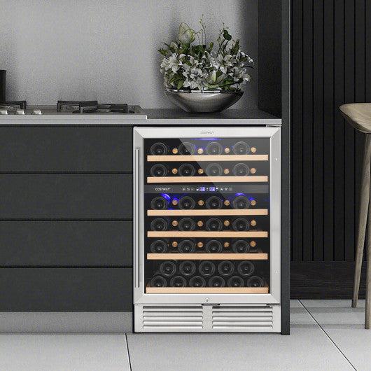 Costway Silver Dual Zone Wine Cooler for 51 Bottles with Reversible Door