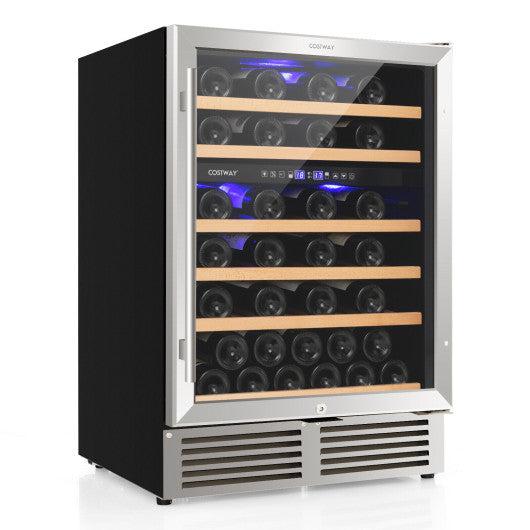 Costway Silver Dual Zone Wine Cooler for 51 Bottles with Reversible Door