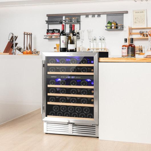 Costway Silver Dual Zone Wine Cooler for 51 Bottles with Reversible Door