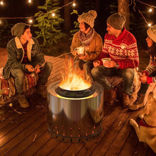 Costway Silver Smokeless Stainless Steel Fire Pit with Ash Pan for Yard Camping