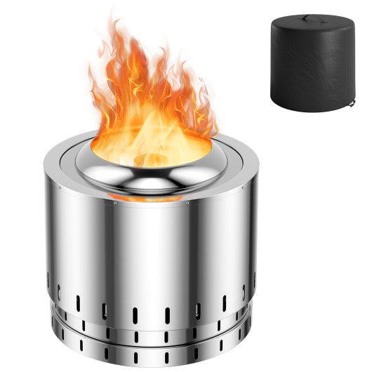 Costway Silver Smokeless Stainless Steel Fire Pit with Ash Pan for Yard Camping