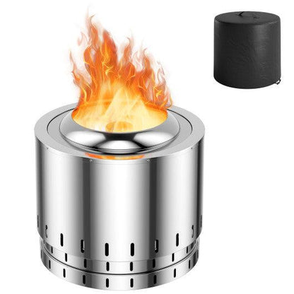 Costway Silver Smokeless Stainless Steel Fire Pit with Ash Pan for Yard Camping