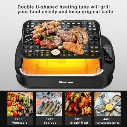 Costway Smokeless Electric Portable BBQ Grill with Turbo Smoke Extractor