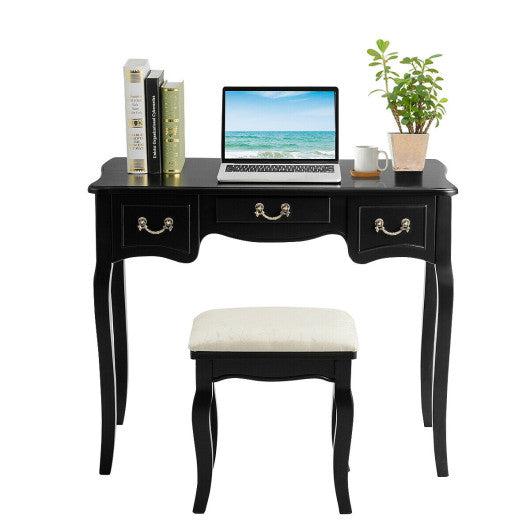 Costway Tri-folding Vanity Makeup Dressing Table Set with Cushioned Stool