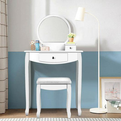 Costway Vanity Set with Large Round Mirror and 3 Drawers