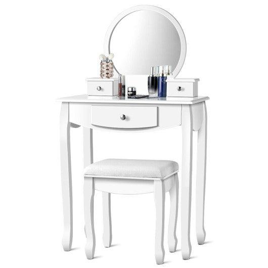 Costway Vanity Set with Large Round Mirror and 3 Drawers