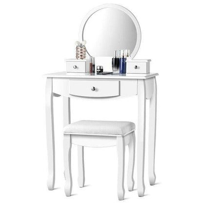 Costway Vanity Set with Large Round Mirror and 3 Drawers
