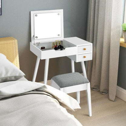 Costway Vanity Table Set with Flip Top Mirror Makeup Dressing Table with Cushioned Stool