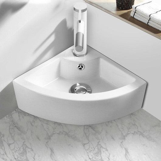 Costway Wall Mount Corner Ceramic Vessel Sink Angled Art Basin