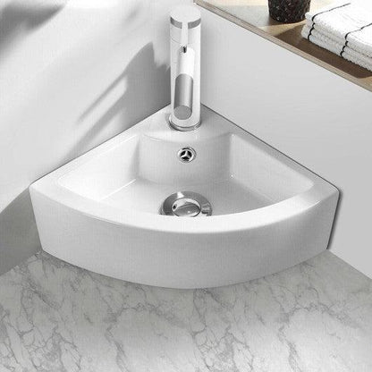 Costway Wall Mount Corner Ceramic Vessel Sink Angled Art Basin
