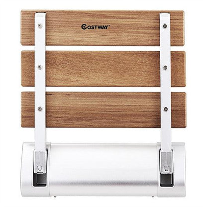 Costway Wall Mounted Teak Wooden Folding Shower Bath Seat