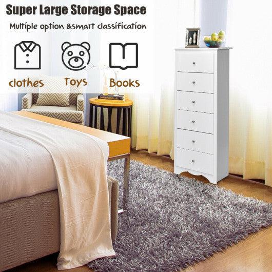 Costway White 6 Drawers Chest Dresser Clothes Storage Bedroom Furniture Cabinet