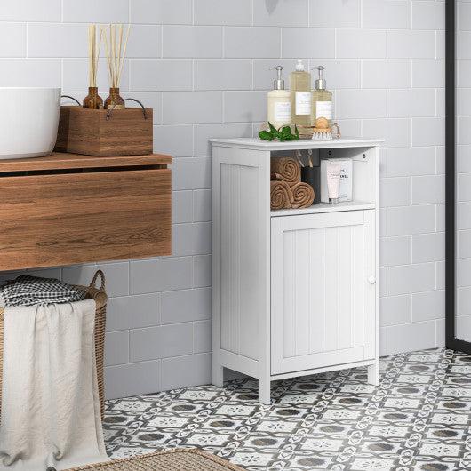 Costway White Bathroom Freestanding Adjustable Shelf Floor Storage Cabinet