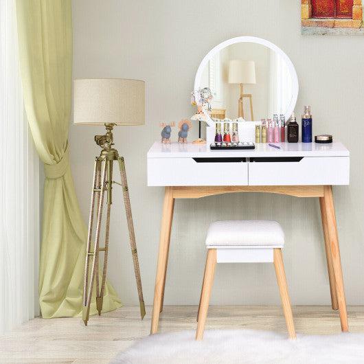 Costway White Makeup Vanity Table Set with Round Mirror Dressing Table