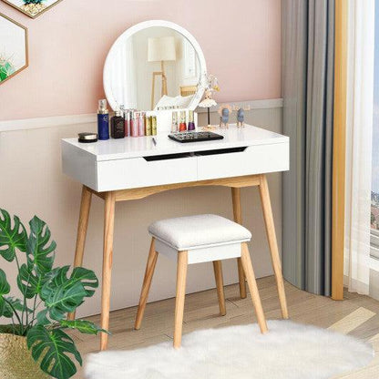 Costway White Makeup Vanity Table Set with Round Mirror Dressing Table Costway White Makeup Vanity Table Set with Round Mirror Dressing Table