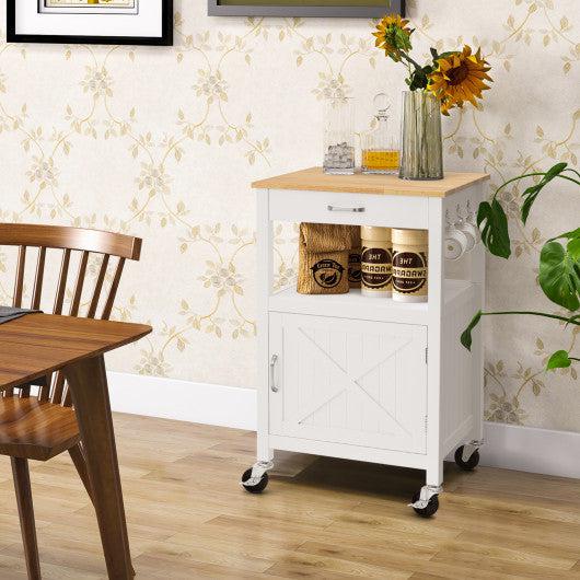 Costway White Rolling Kitchen Island Cart with Drawer and Side Hooks