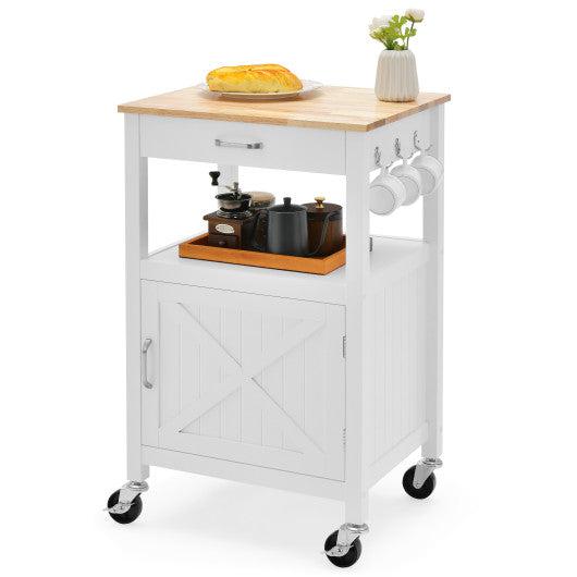 Costway White Rolling Kitchen Island Cart with Drawer and Side Hooks