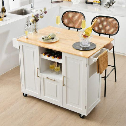 Costway White Rolling Kitchen Island Cart with Drop-Leaf Countertop ad Towel Bar
