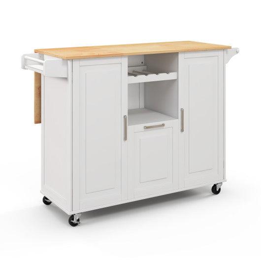 Costway White Rolling Kitchen Island Cart with Drop-Leaf Countertop ad Towel Bar