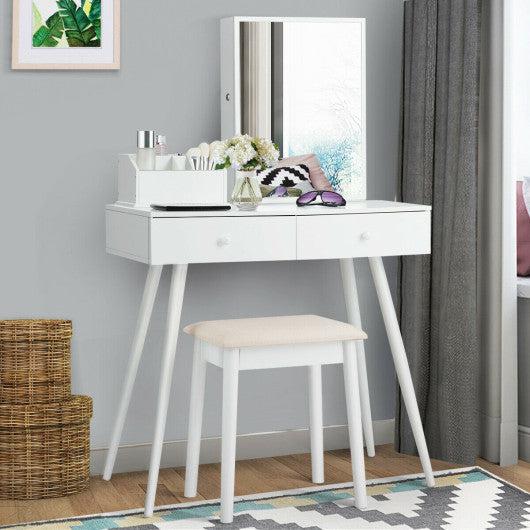 Costway White Vanity Dressing Table Set Lockable Jewelry Cabinet with Mirror