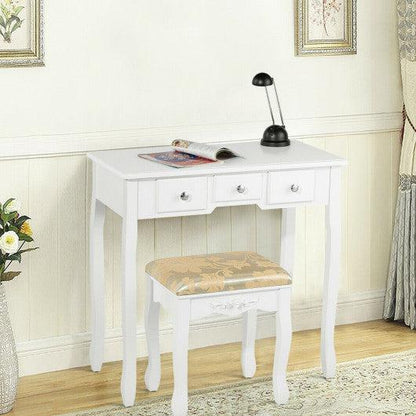 Costway White Vanity Make Up Table Set Dressing Table Set with 5 Drawers
