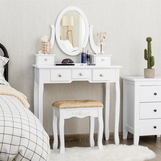 Costway White Vanity Make Up Table Set Dressing Table Set with 5 Drawers