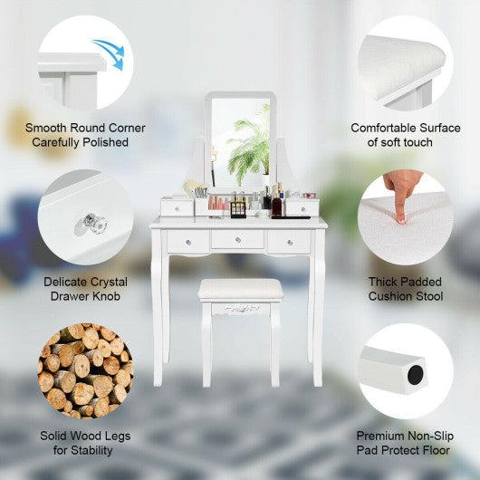 Costway White Vanity Set of Mirror Drawers Storage Box Makeup
