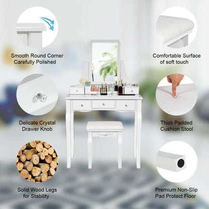 Costway White Vanity Set of Mirror Drawers Storage Box Makeup