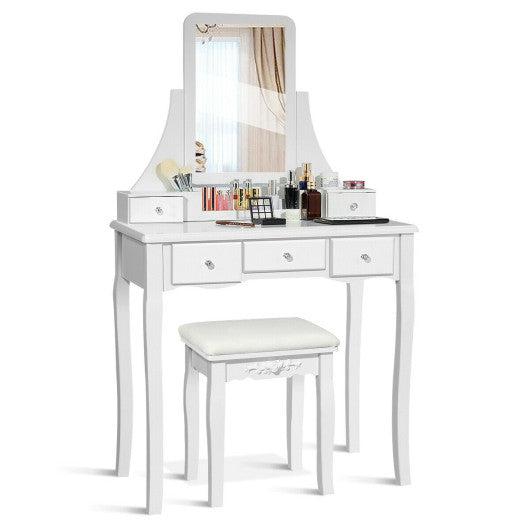 Costway White Vanity Set of Mirror Drawers Storage Box Makeup