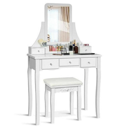 Costway White Vanity Set of Mirror Drawers Storage Box Makeup