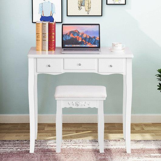 Costway White Vanity Set of Mirror Drawers Storage Box Makeup